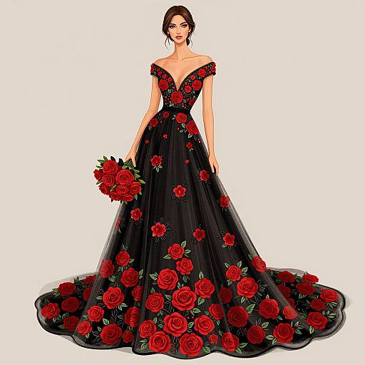 Elegant Red Floral Fashion Illustration