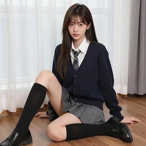 Casual Portrait of Asian Girl on Floor