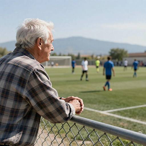 Elderly Man Observing Soccer Game