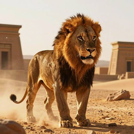 Fierce Lion Warrior in Desert Ruins