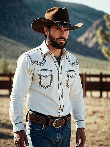 Bearded Cowboy In Denim Portrait