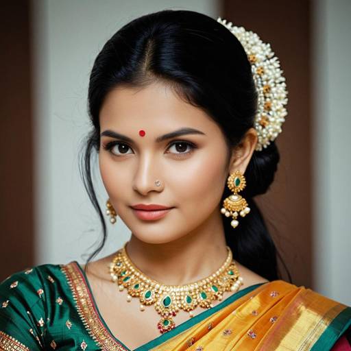 Indian Woman in Traditional Jewelry and Saree