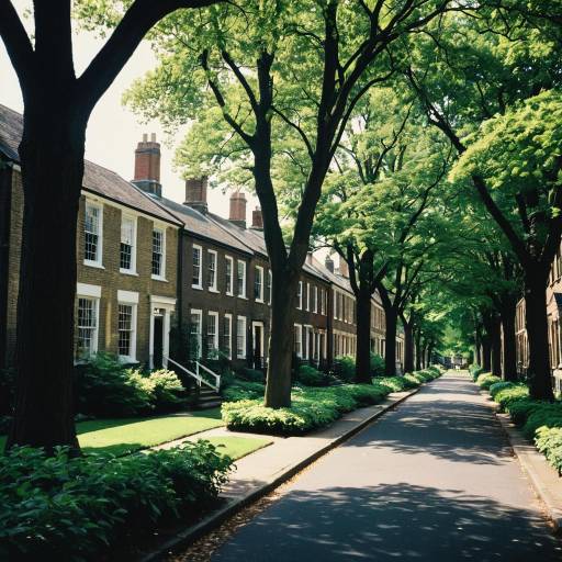Tree-Lined Street with Georgian Houses in Cambridge