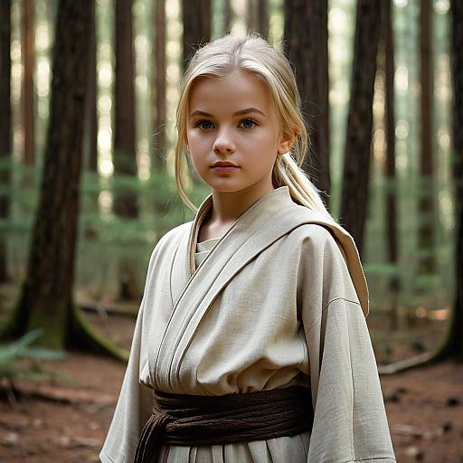 Young Girl in Jedi Costume in Forest