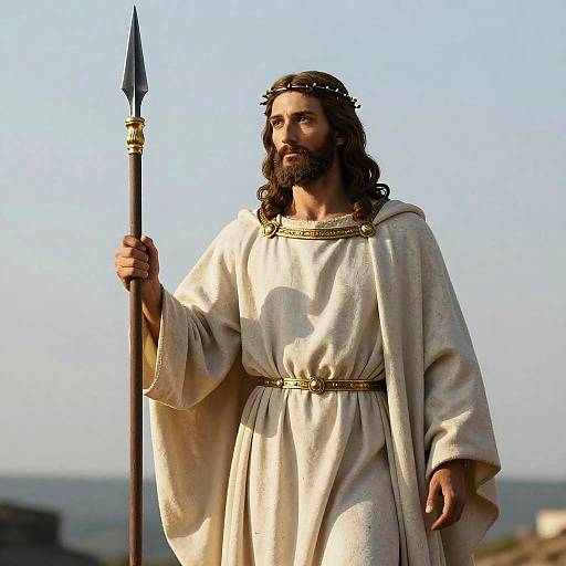 Realistic Portrait of Jesus Holding Spear