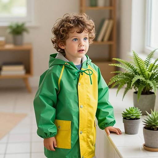 Curious Boy in Cozy Rainy Room