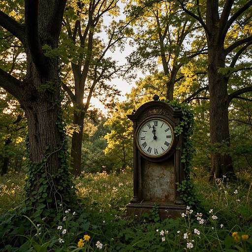 Abandoned Clock in Serene Forest