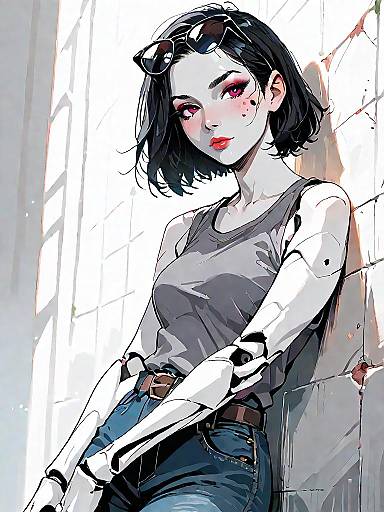 Stylish Woman with Robotic Arms