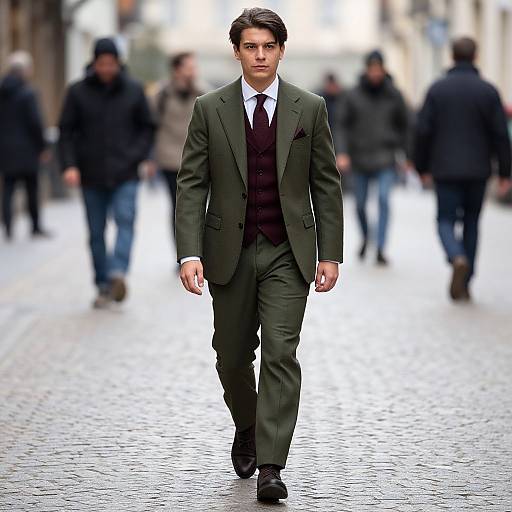 Confident Urban Man in Olive Suit