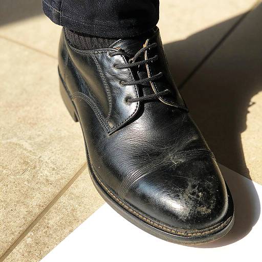 Close-Up of Worn Black Leather Shoe