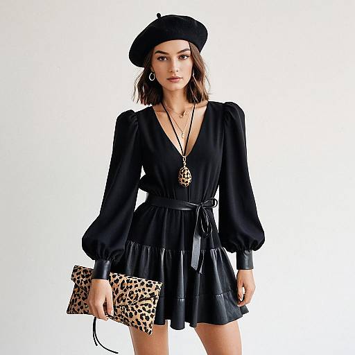 Chic Woman in Black Mini Dress