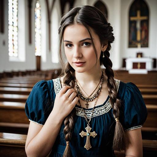 Elegant Girl in Century Garb at Church