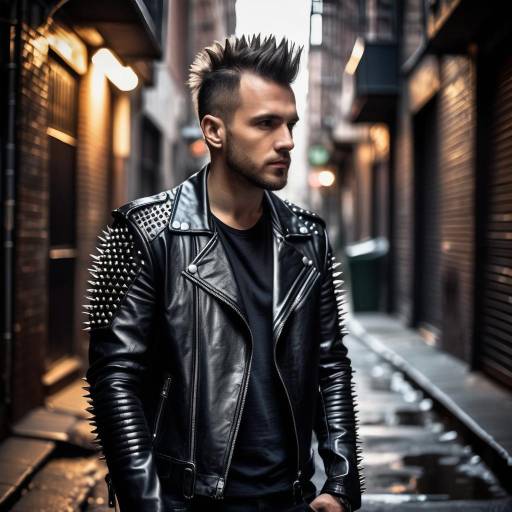 Young Punk Man in Studded Leather Jacket