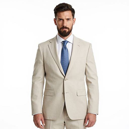 Handsome Bearded Man in Beige Suit