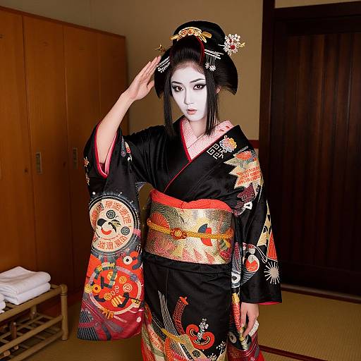 Edo Era Geisha in Kurotomesode Kimono
