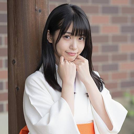 Young Asian Woman in Traditional Kimono and Hakama