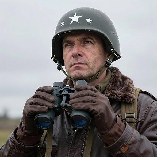 Middle-Aged Soldier with Binoculars