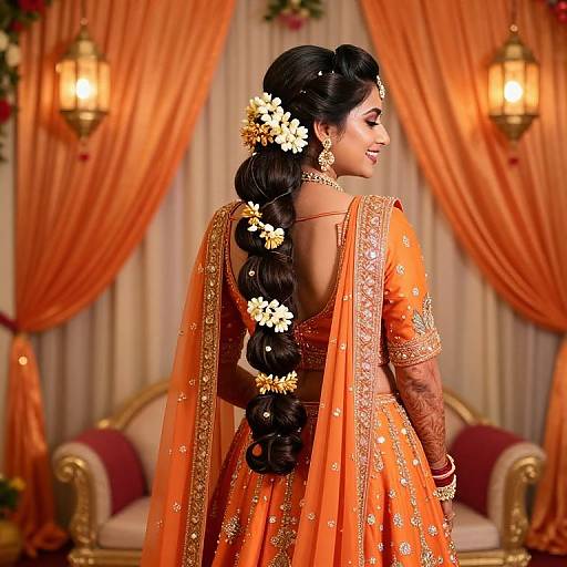 Joyful Bride in Royal Orange Lehenga