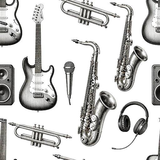 Vintage Engraving Musical Instruments Seamless Pattern