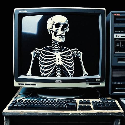 Ninja Skeleton on Vintage CRT Monitor