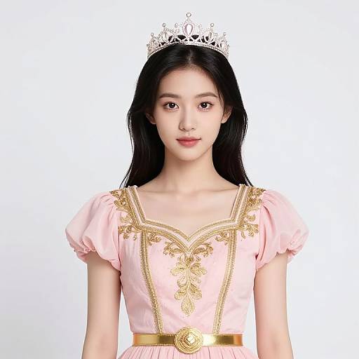 Asian Girl in Elegant Pink Dress