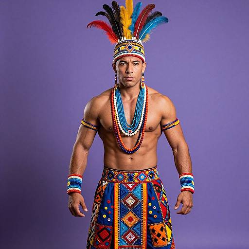 Vibrant Tribal Costume on Muscular Man