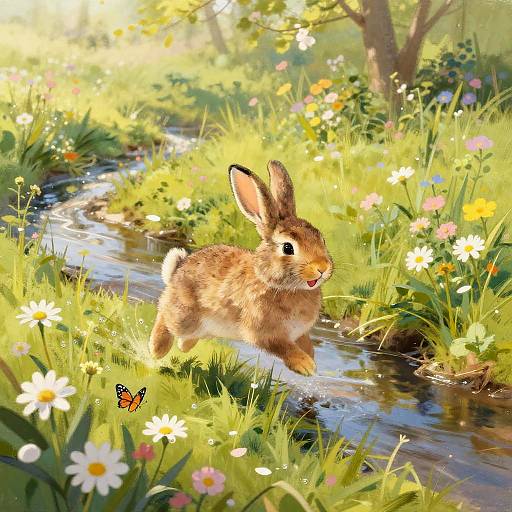 Joyful Bunny in Spring Meadow