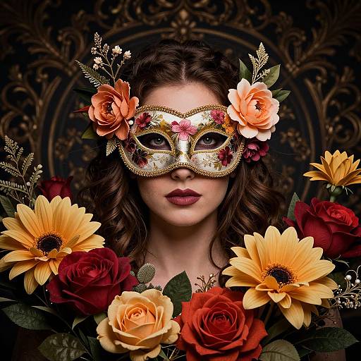 Woman in Floral Masquerade Mask