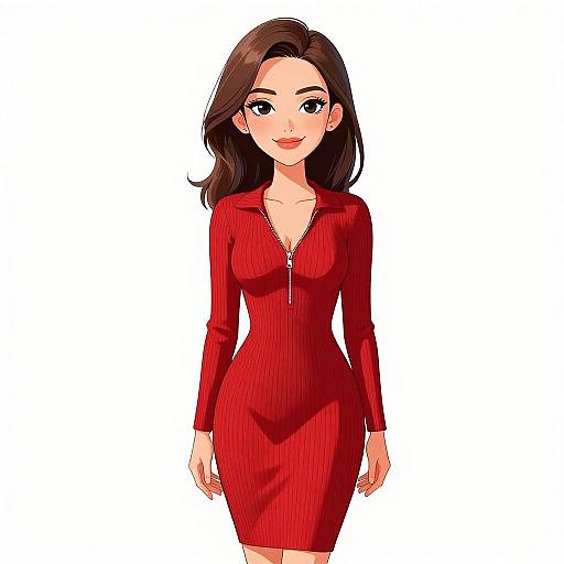 Chic Woman in Red Ribbed Dress