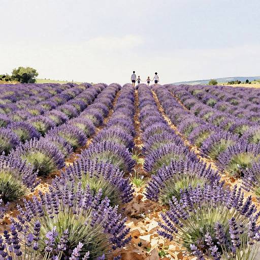 Family Walking in Lavender Fields of Valensole Plateau
