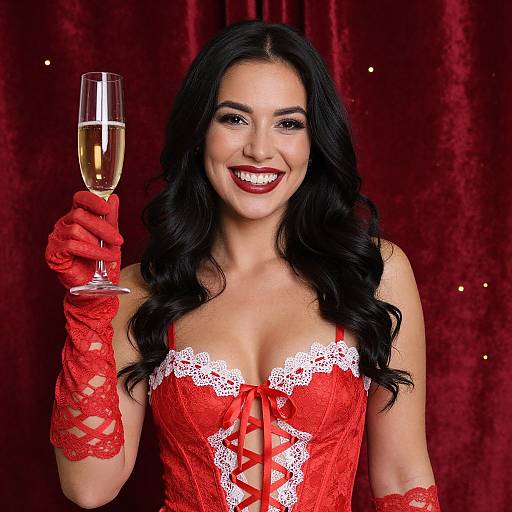 Elegant Woman in Red Lace Corset