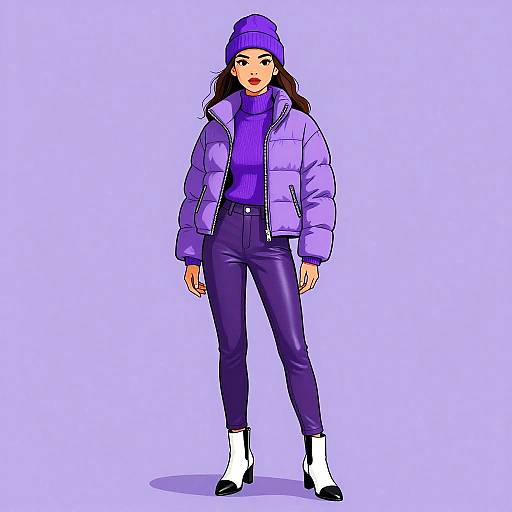 Winter Chic Woman in Lilac Outfit