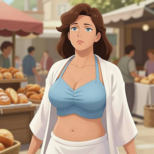 Mature Woman in Bustling Marketplace