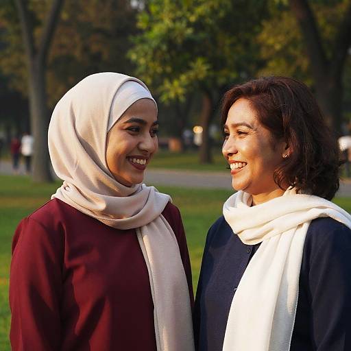 Two Women Smiling Outdoors in Park