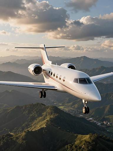 Golden Hour Business Jet Over Mountains