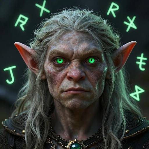 Handsome Goblin Portrait with Magical Runes
