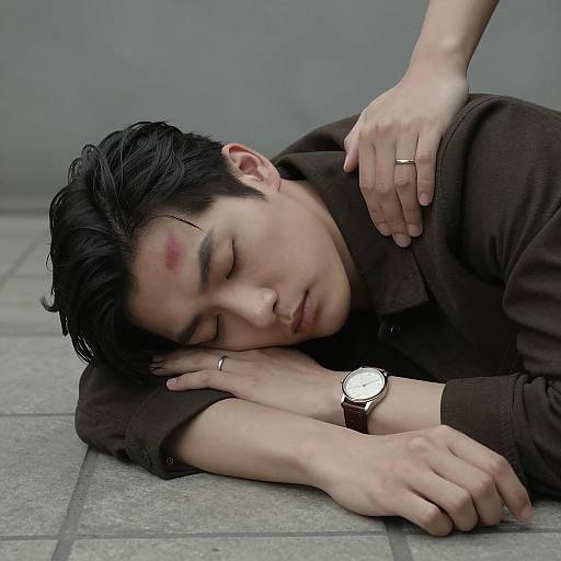 Contemplative Man on Tiled Floor