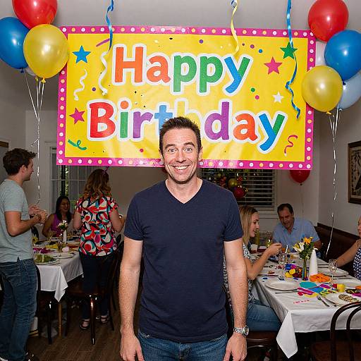 Joyful Man with Birthday Banner