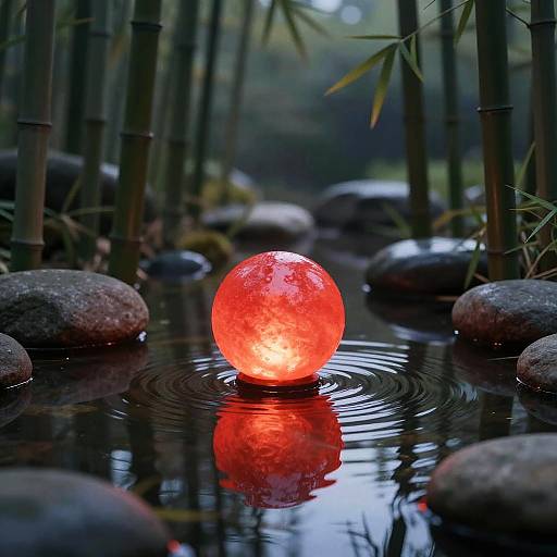 Red Glowing Ball in Zen Garden