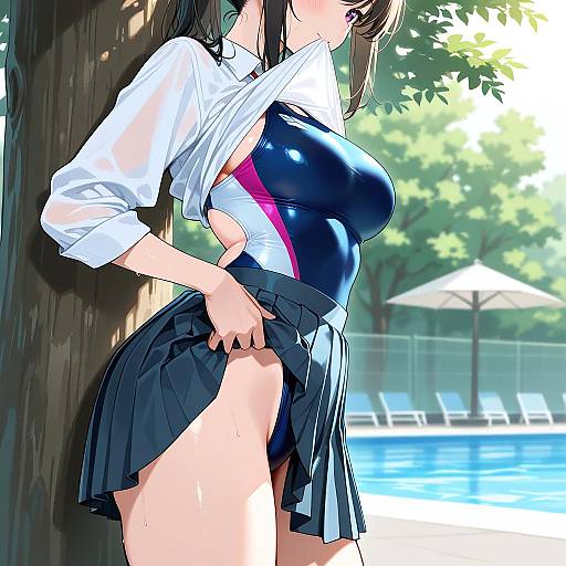 Girl in Competition Swimsuit Outdoors