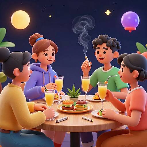 Diverse Friends Brunching in Space