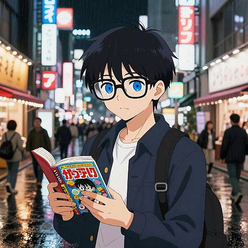 Nerdy Anime Guy in Neon Tokyo