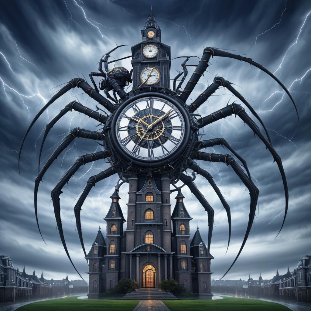 Epic Giant Spider vs Clock Tower Illustration