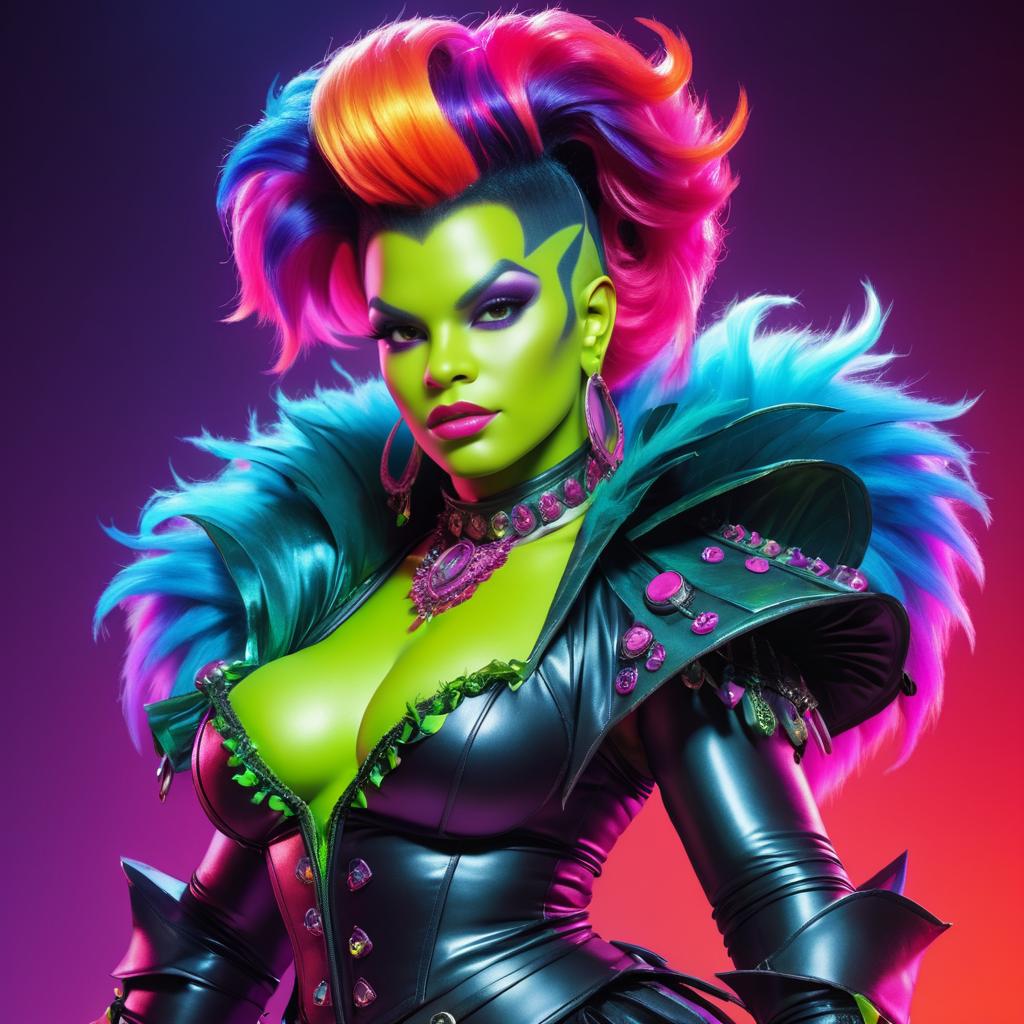 Fabulous Female Orc Drag Queen in 80s Style