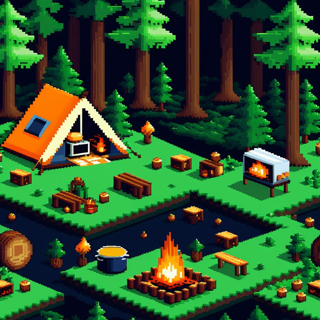 Charming 8-Bit Forest Camping Scene