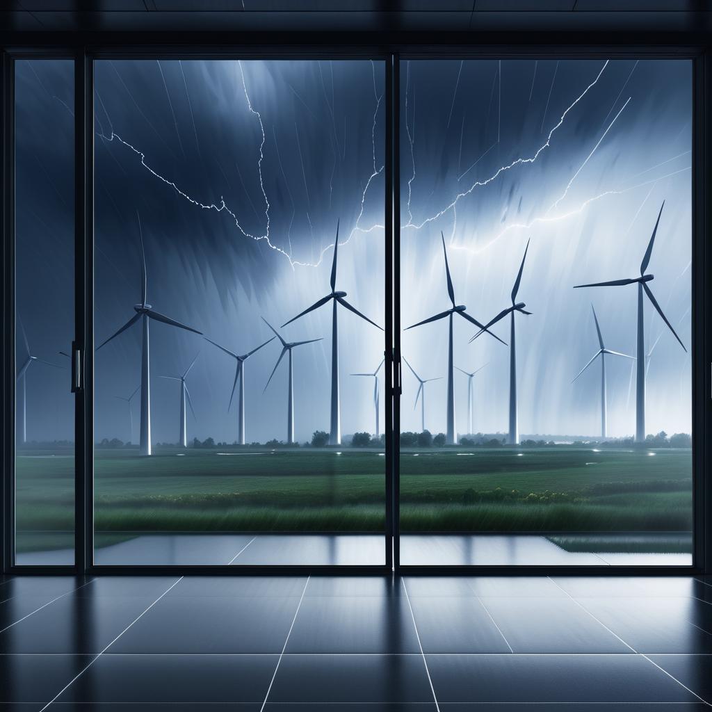 Dramatic Thunderstorm Over Wind Turbines