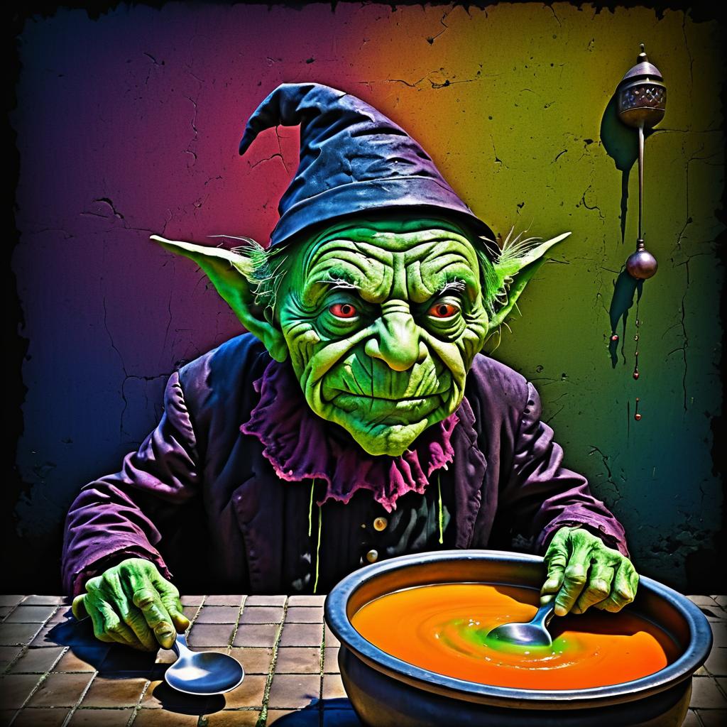 Whimsical Goblin Queue for Soup