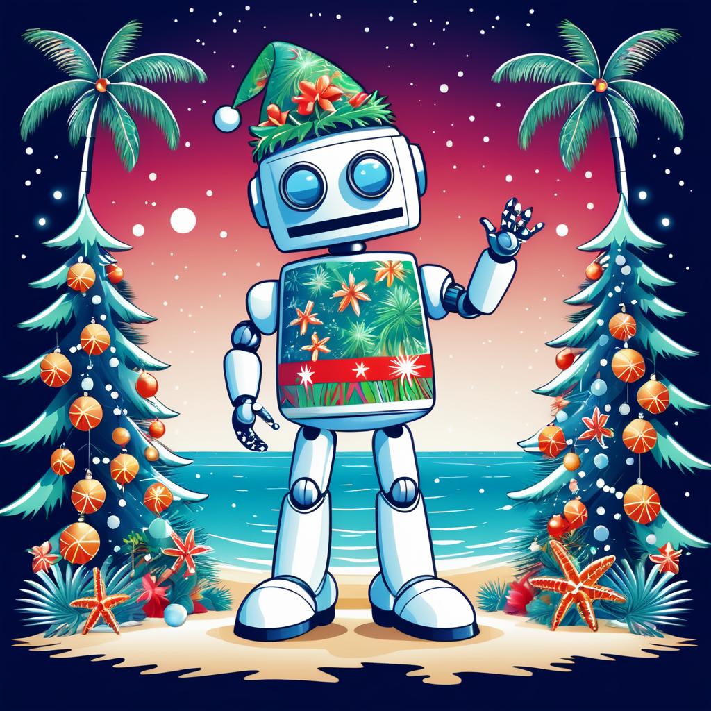 Whimsical Robot Christmas Tropical Design