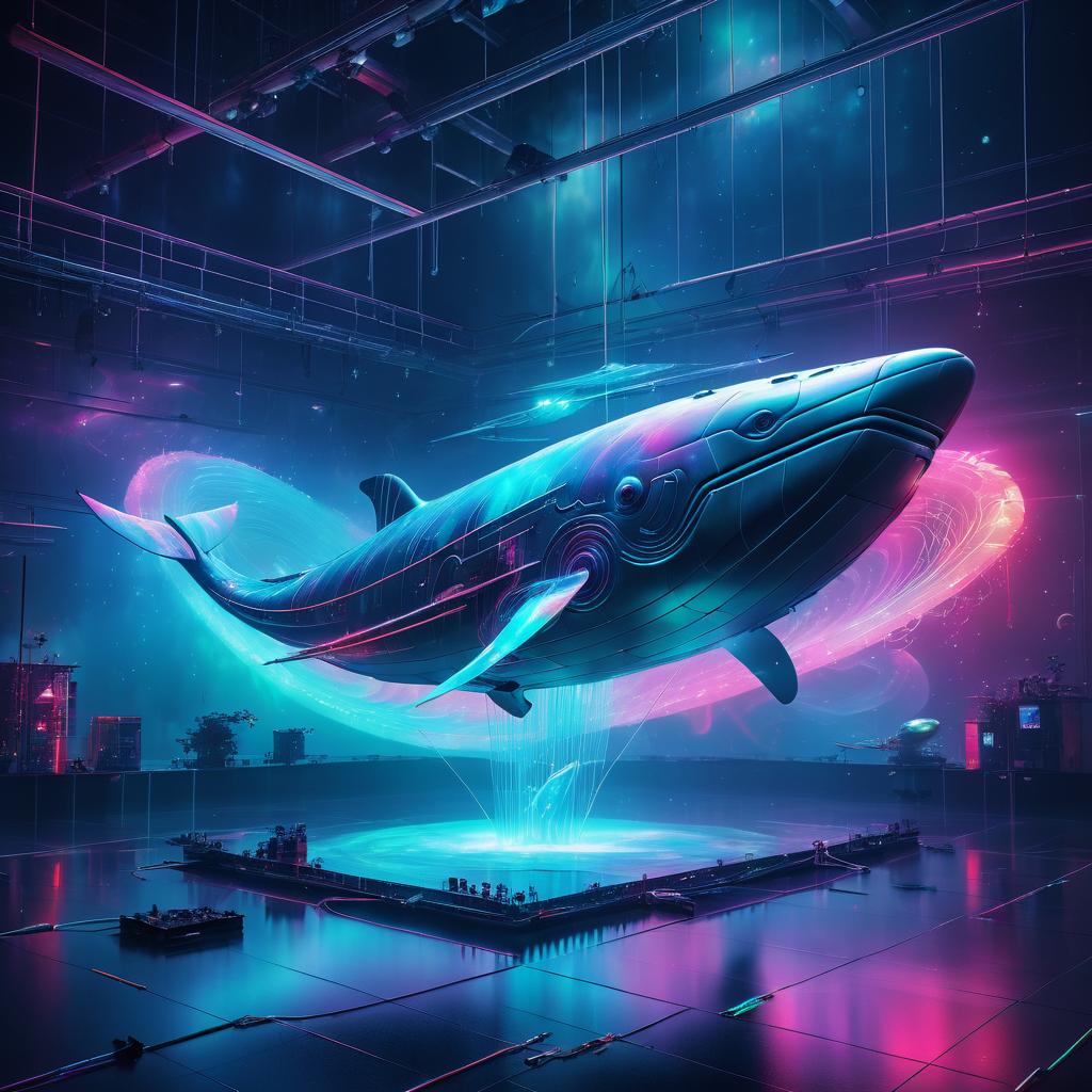 Cybernetic Whale in Neon Space Art