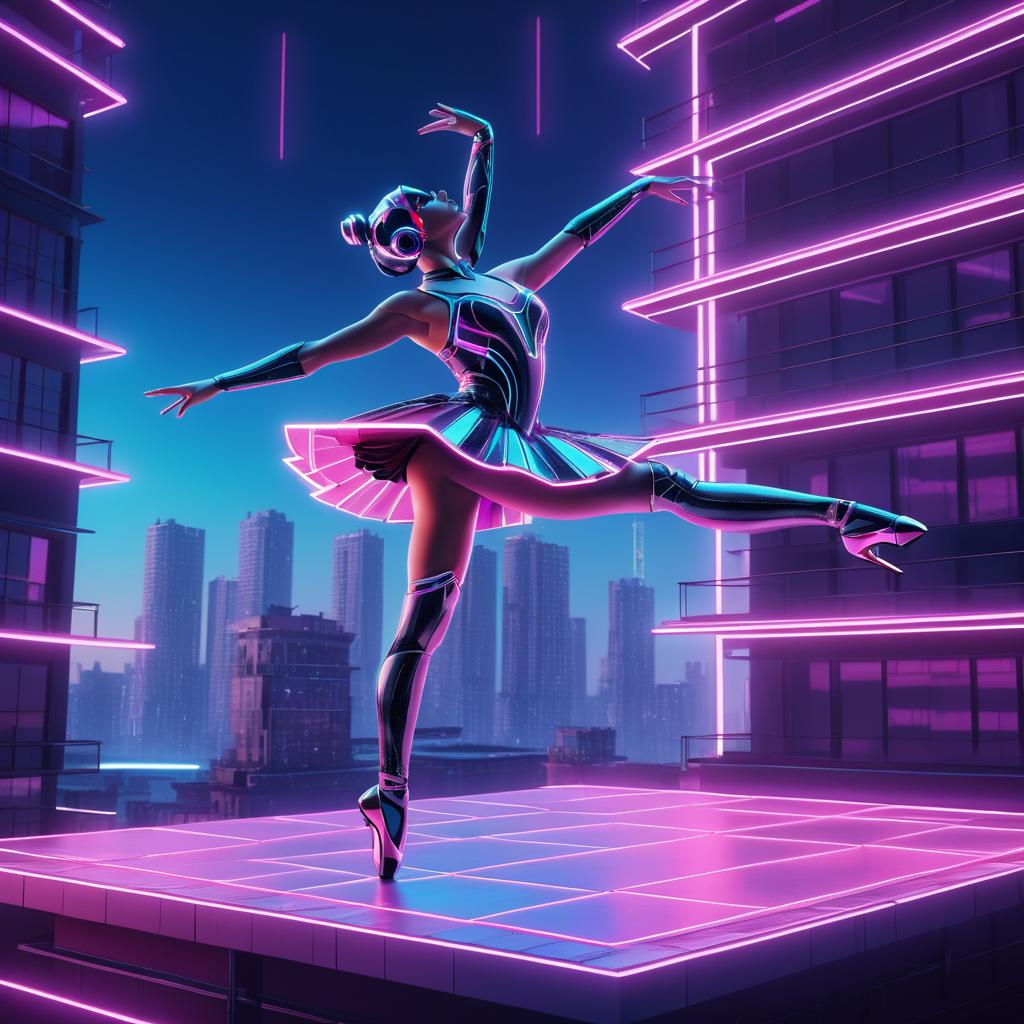 Robot Ballerina Performing on Rooftop Stage